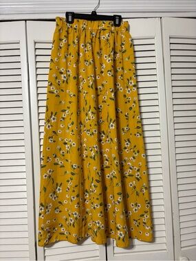 Yellow Floral Maxi Skirt - Lightweight A-Line